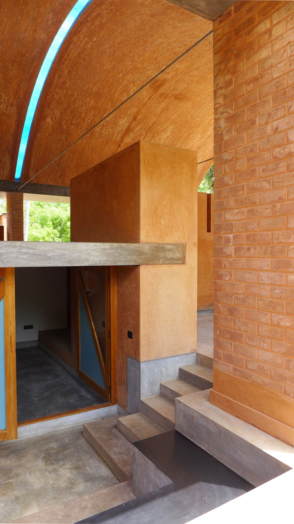 studio space under a large earth vault and earth pillar at sharanam pondicherry